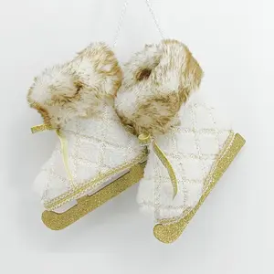 8.5" White Gold Fur Ice Skates