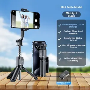 Mini selfie stick tripod, pocket flex tripod, iPhone/Android phone grip, portable compact travel selfie stick with remote, handheld metal mount for live streaming and video recording