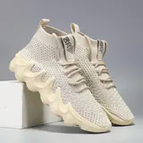 Men's High-Top Sneakers - Breathable Knit Fabric & EVA Cushioning Sole, All-Season Gym Running Casual Shoes, Gym Shoes, Workout Footwear, Sporty Style, Durable Construction, Athletic Footwear, Casual Attire