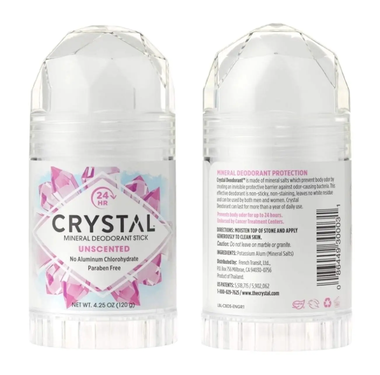 CRYSTAL Mineral Deodorant Stick - Unscented Body Deodorant With 24-Hour Odor Protection, Non-Staining & Non-Sticky, Aluminum Chloride & Paraben Free, 4.25 oz, (2 Pack) (Packaging May Vary)