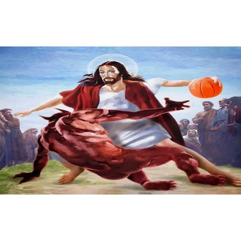 Jesus Basketball Tapestry Wall Mural Flag (3x5ft, Heavy 150D Synthetic Polyester) - Faith + Sports Frat Statement Piece, Indoor-Outdoor Decor for College Dorms, Man Cave Backdrop Banner