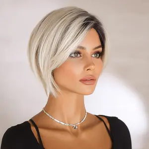 SMILCO/6Inch Ombre Black ash Platinum Short Straight Synthetic Wig/SM492 SMILCO/6Inch Ombre Black ash Platinum Short Straight Synthetic Wig/SM492