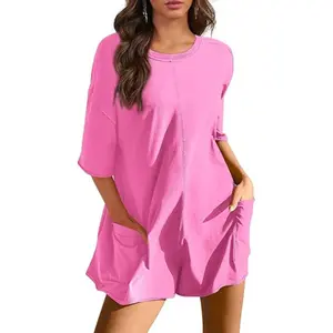 Imily BelaRompers for Women 2026 Summer Athletic Oversized Romper Short Sleeve Jumpsuit with Pockets