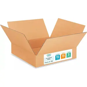 Medium Moving & Shipping Boxes 15x15x3 inches (10-Pack) - Extra Strength 200 lb vs Regular - Corrugated Durable Shipping Boxes - Box Shipping Box - Corrugated Packaging Box by IDL Packaging