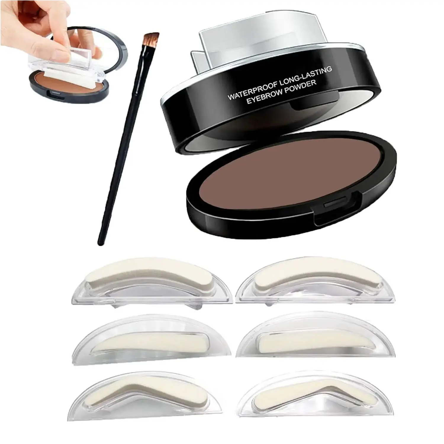 Waterproof Eyebrow Powder Kit with Detachable Sponges, Stamp Style Eyebrow Makeup, Natural Delicate Brow Shaping Tinting Coloring, Multiple Shades