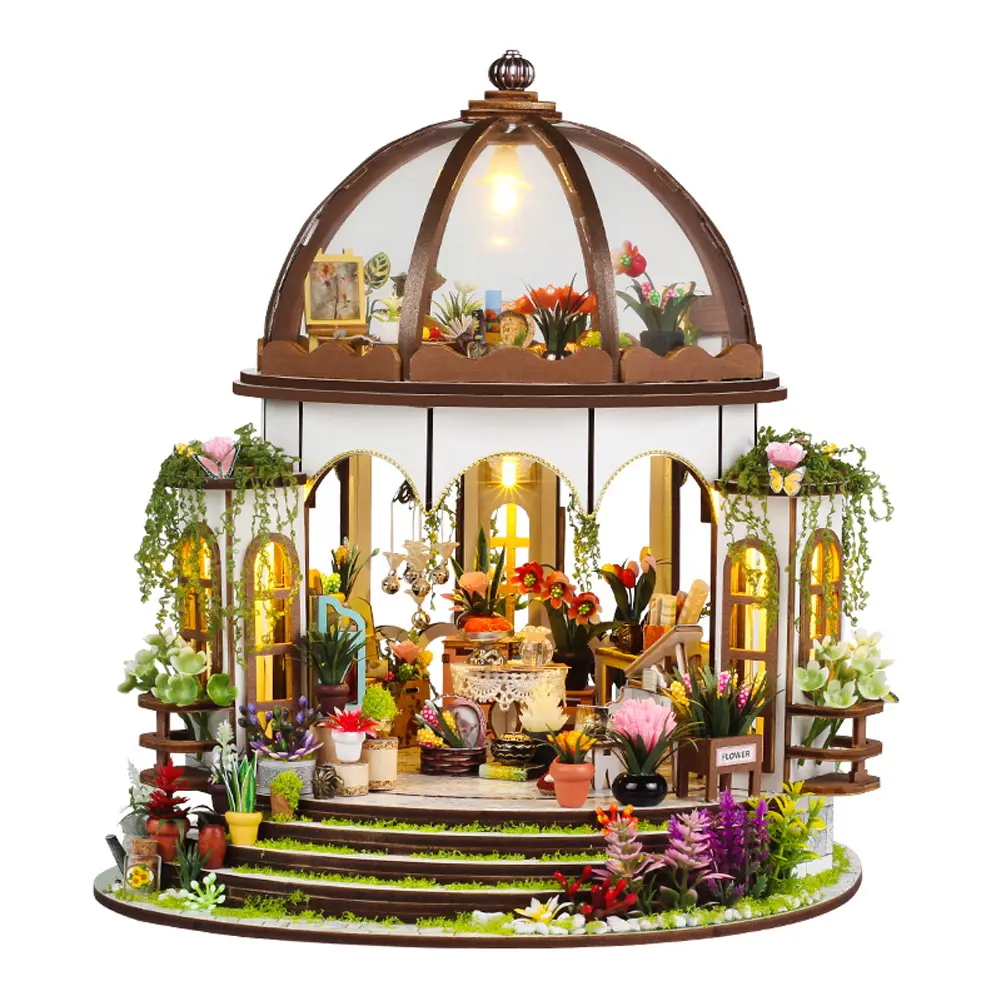 3D Miniature Sky Garden DIY Dollhouse Kit, BPA-Free Unisex Craft Set, Bookshelf/Living Room Tabletop Decor, Thanksgiving Gift Idea (Tools, Glue, Battery Not Included)