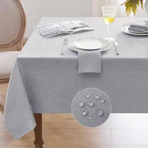 Linen Textured Rectangle Tablecloth,Waterproof Wipeable Farmhouse Burlap Table Cloth, Stain Resistant Wrinkle Free Table Covers for Kitchen Dining Holiday Party (52 x 70, Light Grey)