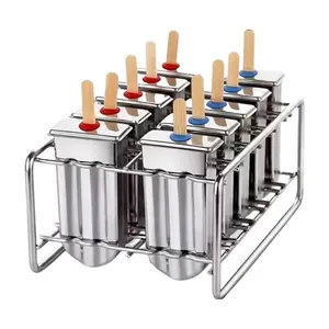 10-Piece Stainless Steel Ice Pop Molds Set, Kitchen, Modern Minimalist Design, Reusable DIY Ice Lolly Molds, Popsicle Mold, Perfect for Summer Parties