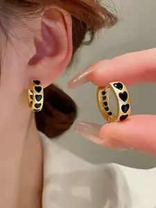 Elegant Geometric Heart Design Copper Earrings with Artificial Zirconia, Unique Party Banquet Date Wear for Women