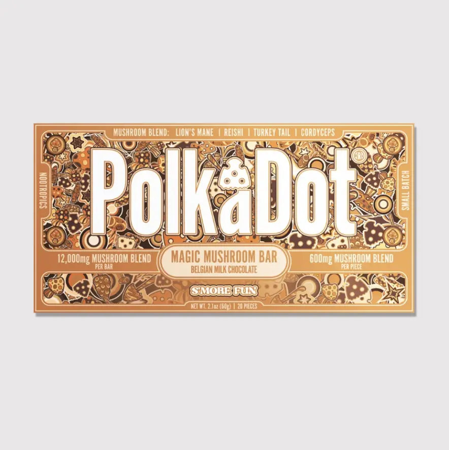 Polkadot Belgian Chocolate, 20 Count, High Potency Plant-based Mushroom Snack, S'more Fun, 100% Organic, High-Quality Ingredients, Made in USA, All Natural, Healthy Chocolate, 20 Piece Chocolate Bar
