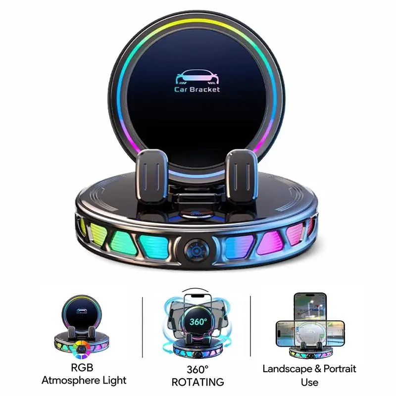 RGB Wireless Charging Magnetic Car Phone Holder - Auto-Lock, 360° Rotation, Stable Suction Base for Dashboard & Windshield, Fits iPhone & Android, Father's Day Gift, Car Phone Holder, Magnetic Charger, Phone Holder For Car, Magnetic Phone Charger
