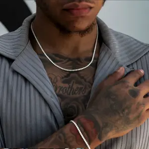 GLD 18k White Gold Plated Adjustable Micro Tennis Chain & Bracelet Bundle | 2mm Width, 16"-18" Length, Life Guarantee, Perfect Gift