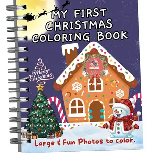 VSJ My First Christmas Coloring Book with Festive Gingerbread House Snowman and Christmas Tree for Kids Large Bold Pictures Soft Cover Perfect for Patience Focus and Relaxation. Double Sided.
