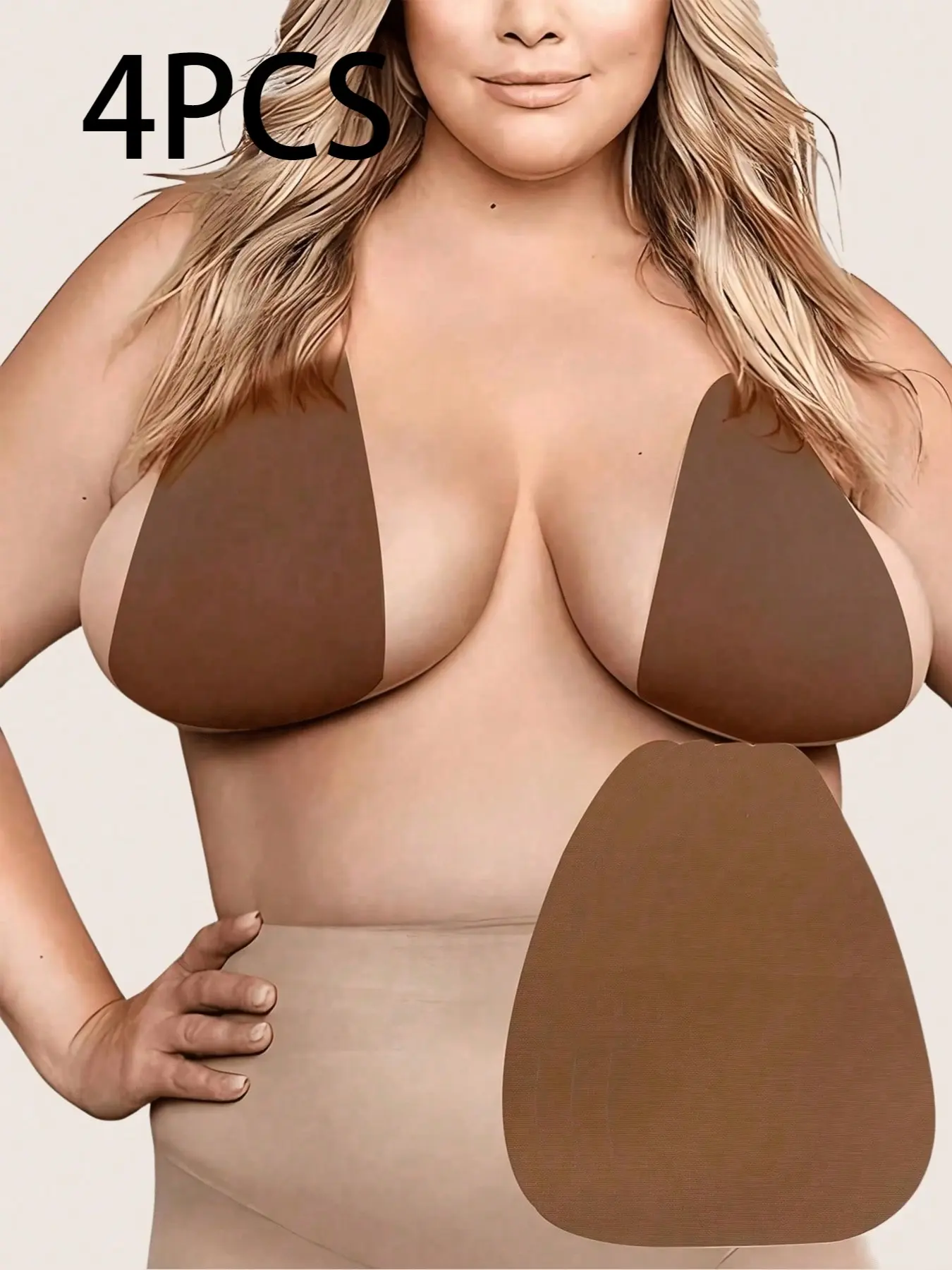 4-Piece Plus Size Invisible Chest Lift Tape Bra Pad, Self-Adhesive Push-Up Bra Straps, Fits B-F Cup Women, Xl-Xxxl, Backless Design, Bra Accessories