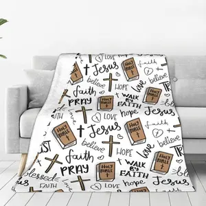 Super Soft Christian Bible Jesus Throw Blanket Premium Fleece Lightweight Cozy Warm Blankets for Bedroom & Living Room Decoration 80x60 Inches