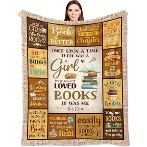 ZWERIVP Book Lovers Gifts Ideas, Gifts for Book Club Readers, B-OOK Lover Present for Women, Librarian Gifts for Women Throw Blanket 60"X50"