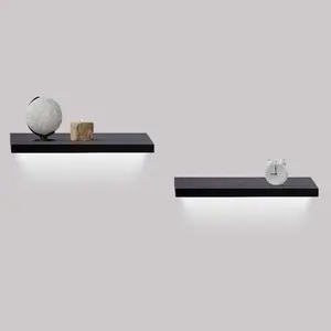 Floating Shelves 18.11" Wall Mounted Wood Shelves for Bathroom, Bedroom, Living Room, Kitchen, Hanging Shelf for Books/Storage/Decor with Invisible Brackets, Built-in LED Lighting, Black backyard