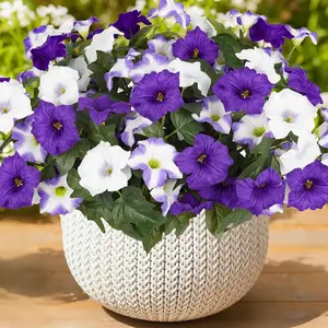 3 Pack Artificial Morning Glory Flowers, UV Resistant Fake Silk Flowers, Faux Spring Summer Floral Plants for Outdoor Planters