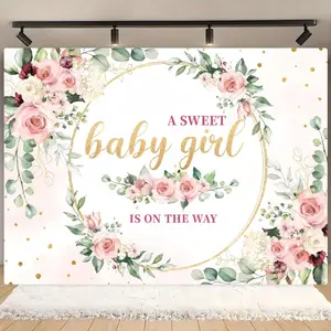 Floral Pattern Baby Shower Background Banner, Wishing Banner, Boho Style Flower Pattern Background Cloth, Photo Background Cloth, Party Decoration Supplies, Ornaments