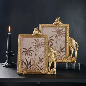 Resin Gold Giraffe Shaped Photo Frame, Home Office Frame, Rectangular Desktop Display Picture Frame, Home Decor Photography Prop, 1 Piece
