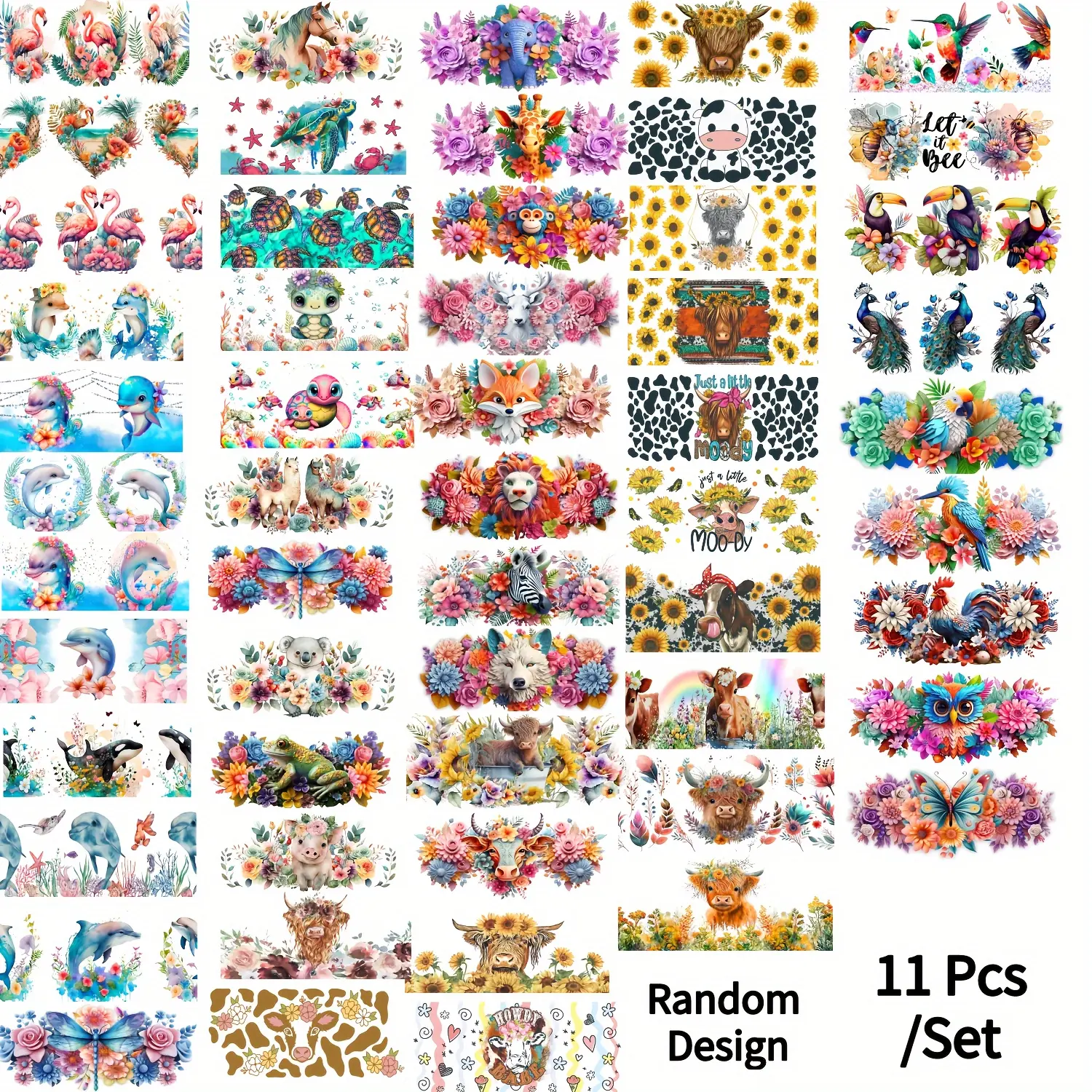 11 Piece Random Pattern 3D UV DTF 16oz Cup Stickers Transfer Pack, Suitable for Mugs Bottles Glass Cups, New Year Thanksgiving Decorations, Decorative Stickers Crafts