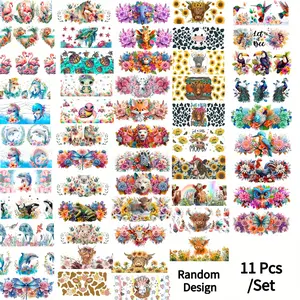 11 Piece Random Pattern 3D UV DTF 16oz Cup Stickers Transfer Pack, Suitable for Mugs Bottles Glass Cups, New Year Thanksgiving Decorations, Decorative Stickers Crafts