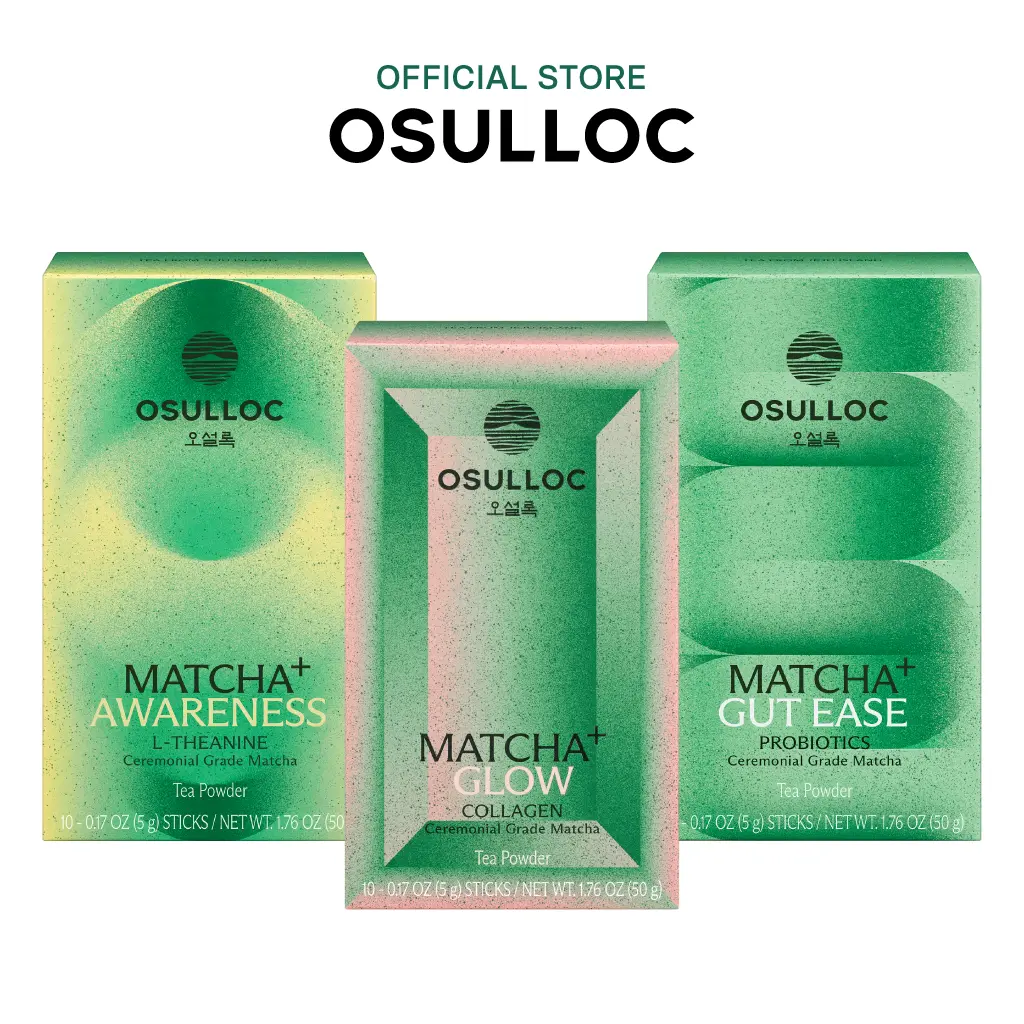 [OSULLOC] Matcha+ Set | Instant Ceremonial Matcha Sticks, Functional Blend-Infused, Whisk-Free Refreshing Wellness Beverage Alternative, Tea