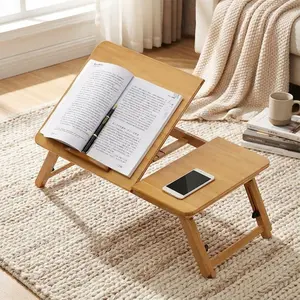 Foldable Lap Desk with Adjustable Angle & Height, Bamboo Laptop Bed Tray, Portable Bed Table for Dorm Room, Floor Desk for Breakfast, Reading, Writing