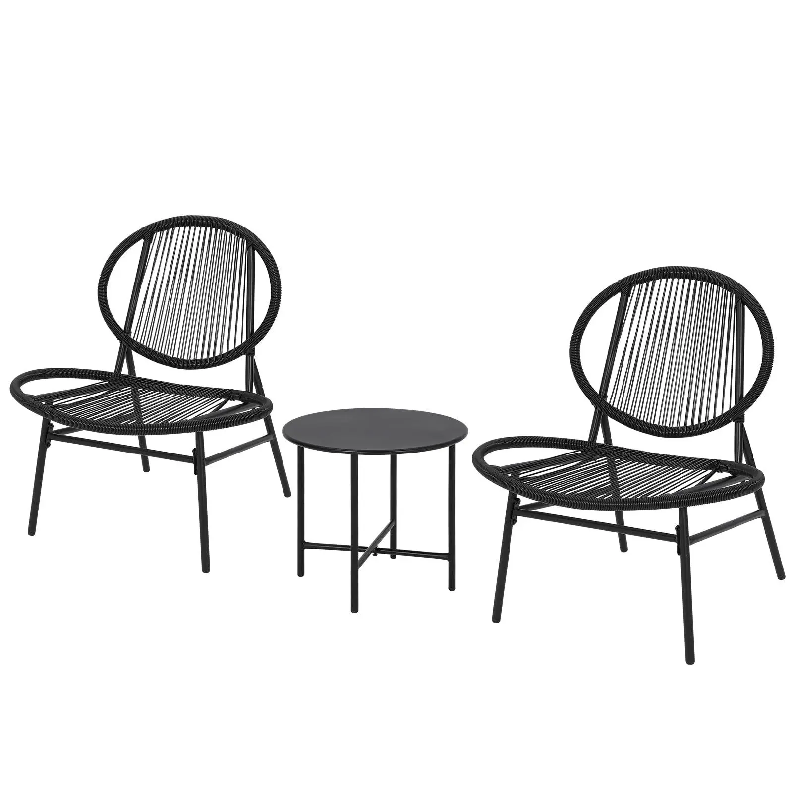GARVEE 3-Piece Metal Frame Outdoor Acapulco Bistro Set, 2 Chairs and Side Table, All Weather Modern Furniture for Backyard, Balcony, Two Chairs