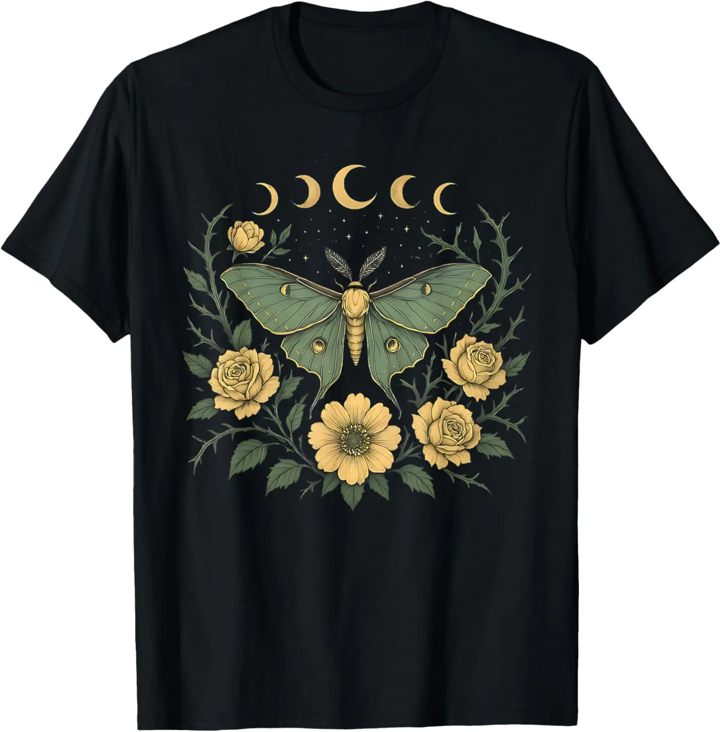 Flowers Goblincore Moth And Butterfly Cottagecore Aesthetic Summer Casual Shortsleeve Cotton T-Shirt