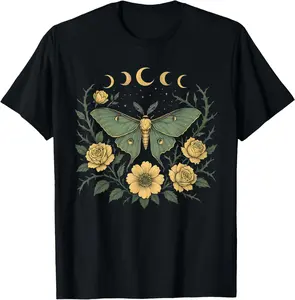 Flowers Goblincore Moth And Butterfly Cottagecore Aesthetic Summer Casual Shortsleeve Cotton T-Shirt