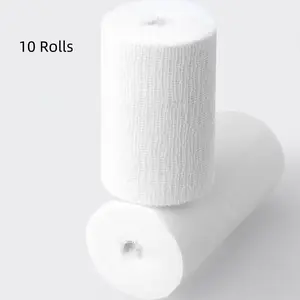 10 Rolls Medical Gauze Bandage 6x600cm, First Aid Wound Dressing Tape Roll, Non-Woven Fabric for Injury Care & Fixation Support, Medical Accessories