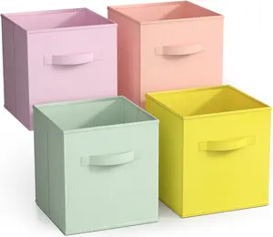 Sorbus Kids & Nursery Collapsible Cube Fabric Storage Bins - Pack of 4, Pastel Colors Clothes Boxes