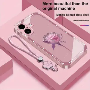 Suitable for [iPhone 16 Plus] Brand new premium phone case,  Free four-leaf clover lanyard，drop-proof and fingerprint-resistant，simple and elegant design，multiple colors available YM99
