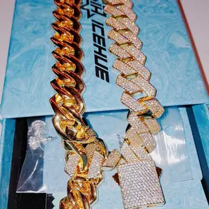 [ICE HUE]18K Gold Vacuum Plated Copper with 5A+ Sri Lanka Zircon Iced Out 20mm Cuban Necklace & Bracelet Miami Italy Mexico & Micro Inspired for Women & Men Luxury Jewelry,Daily Wear,Casual Fashion,Gift Idea,Chicano,Classic,Hip Hop,Simple,Sporty Style