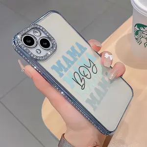 Boy Mama luxury rhinestone decor phone case for iPhone 17 17Air 17Pro 17 Promax 16 15 14 13 12  plus pro Max shockproof camera protector cover