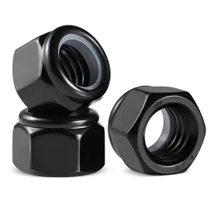 20 count 1/2-13 Lock Nuts, Nylon Insert Locknuts 304 Stainless Steel 18-8 SS Black Zinc Plated Self-Locking Nuts, Coarse Thread Hex Nylock Nut