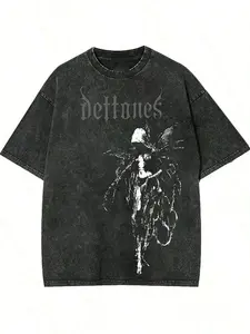 Vintage Washed Loose Fit T-Shirt, Dark Elf Print Short Sleeve, Y2K Gothic Rock Street Style, Retro Gothic Casual Top, Unisex Personality Tee