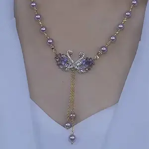 Luxury Purple Swan Necklace Chic Minimalist Elegant Pendant Fashion Statement Jewelry Perfect Accessory for Cheongsam Dress Crystal Sparkling