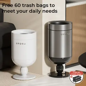 UFORU Light Luxury Wine Glass-Shaped Trash Can, 15L/20L, Comes with 60 Trash Bags. Retro-style dual-bin design, made of stainless steel and ABS/PP material. Suitable for living room, also functions as home decoration.