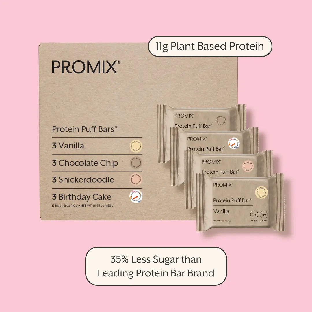 Promix Plant Protein Puff Bars – 11g Vegan Protein 6g Sugar – Marshmallow Crispy Treat–Style – 12 Bars