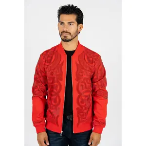 Men's Red Rhinestone Bomber Jacket