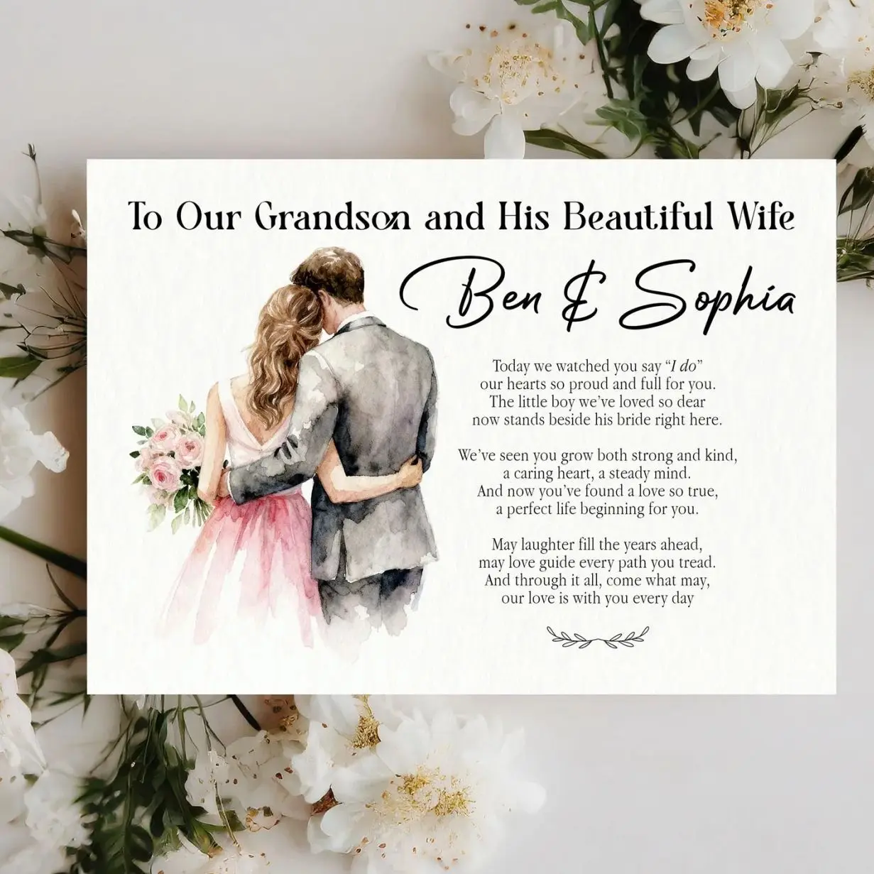 Personalized Grandson Wedding Card with 5x7 Kraft Brown Envelope, Custom Message Option - Grandparents' Newlywed Gift, Office Stationery Supply, Personalized Message Greeting Cards