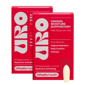 URO Vaginal Moisture Suppositories with Hyaluronic Acid for Hydration & Dryness Relief (2-Pack)