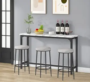 O&K Bar Table Set for 3, 4 Piece Console Table with 3 Stools, Counter Height Kitchen Table Set with 3 Chairs for Breakfast Nook, Living Room and Apartment (White & Black)