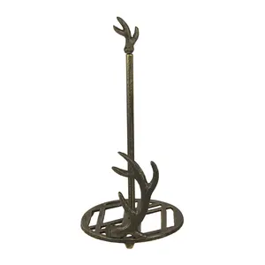 14in Brown Deer Antler Paper Towel Holder - Cast Iron for Cabin Kitchens