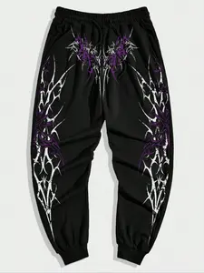 Men's Plus Size Gothic Print Drawstring Waist Sport Pants, Fashion Streetwear, Comfortable and Stylish, Casual Wear