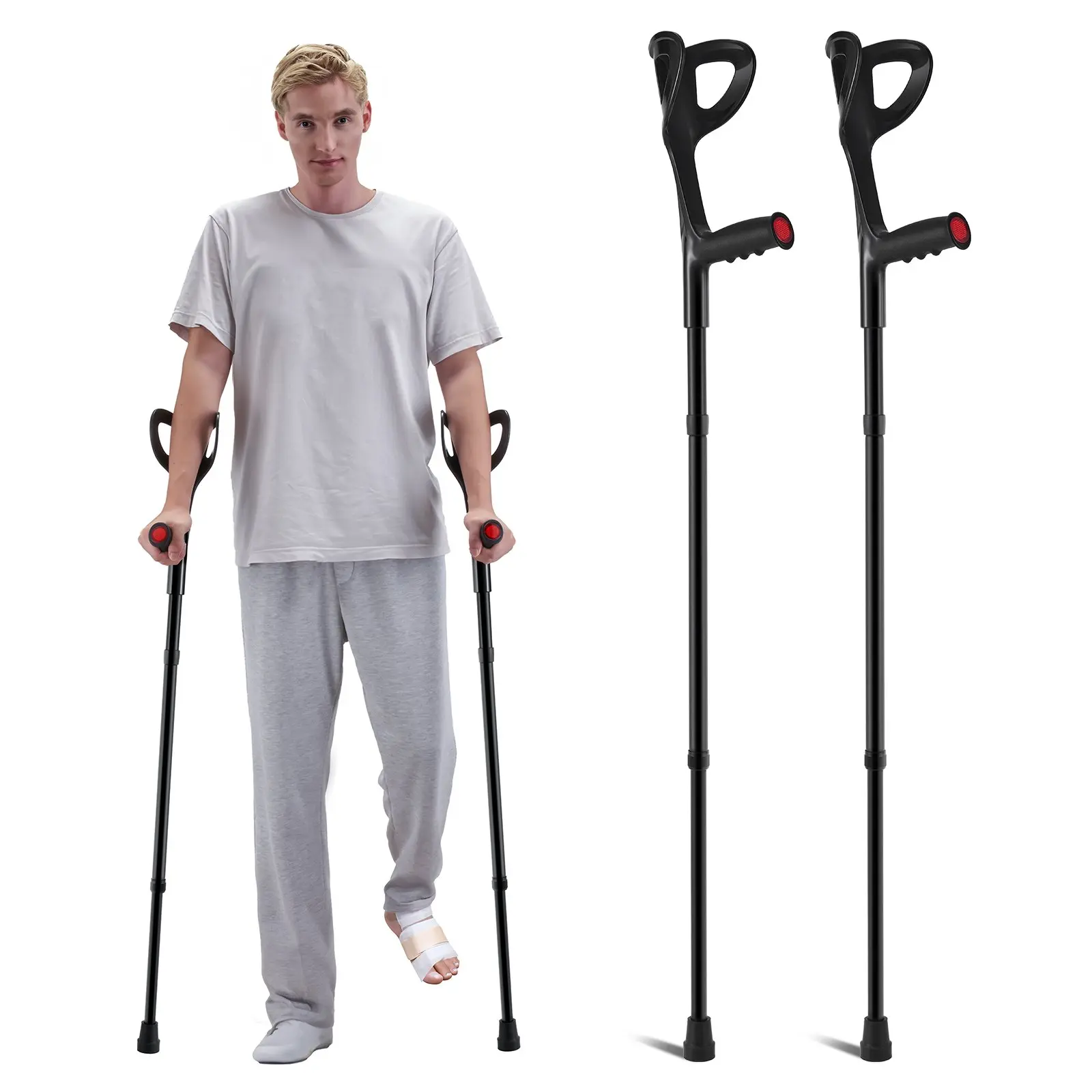 【DealsForYouDays】VEVOR Adult Forearm Crutches Equipment, Folding Lightweight Aluminum Medical Crutches with 10-Level Adjustable Height, Open Cuff, 350LBS Capacity for Leg Injury Surgery, 1 Pair