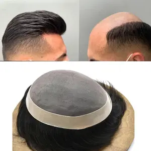Hair Piece for Men Fine Mono Lace Mens Toupee NPU Coated Around Human Hair Replacement System For Men Wig Durable Fine Monofilament Hair Piece for Men hair prosthesis for men