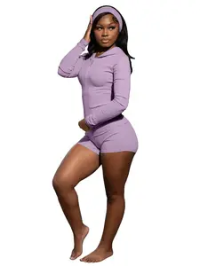 Women Solid 3 Piece Set Tracksuits Headband + Zipper Long Sleeve Hooded Sweatshirts Tops + Folded Shorts Casual Jogging Suits